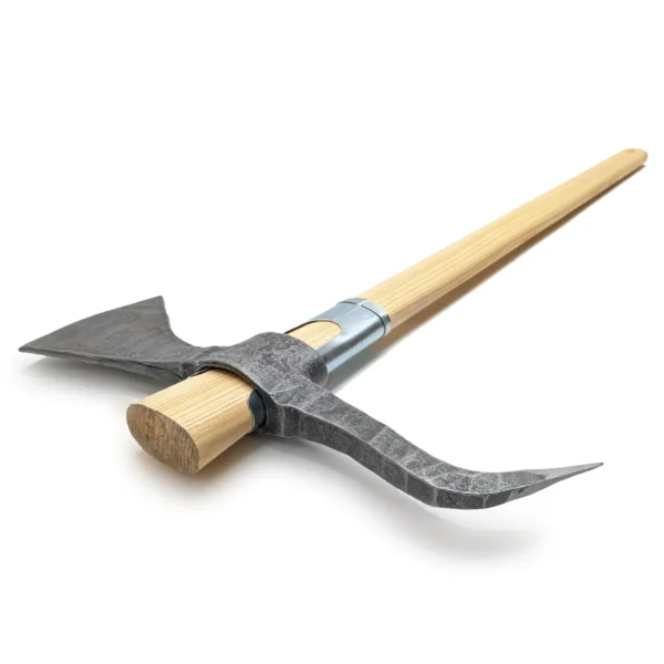 Pickaroon-felling axe with a polished ash handle (90 cm) and metal handle guard